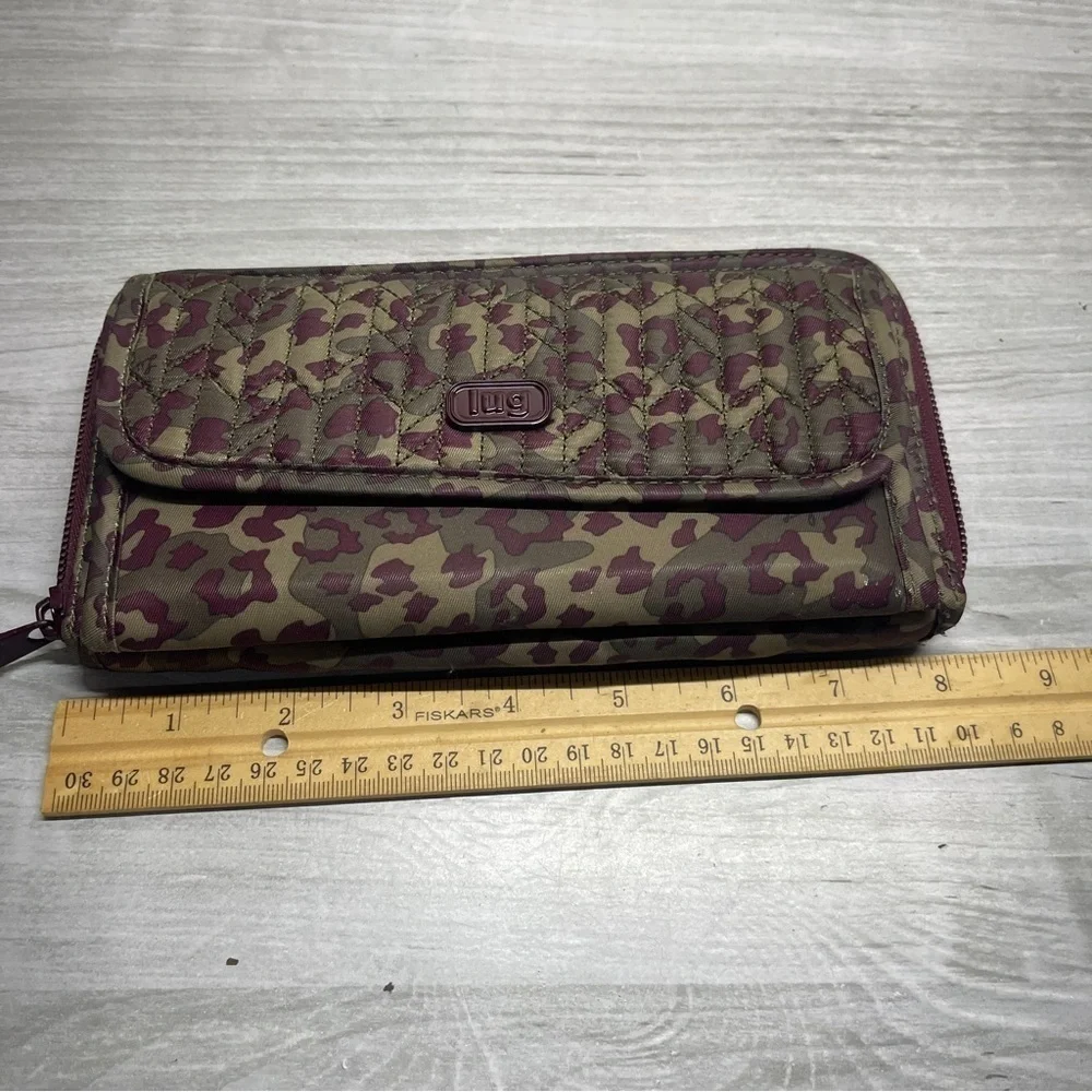 Lug Kickflip 3 Berry Khaki Leopard Print RFID Wristlet Wallet no crossbody strap
